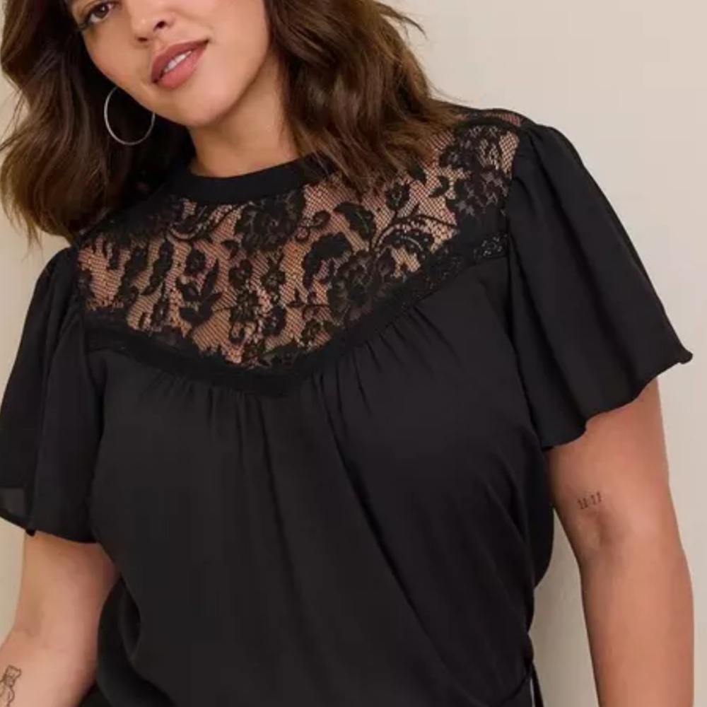 Torrid Black Lace Career Office Whimsygoth Plus Size Flutter Sleeve 2X - Picture 5 of 11